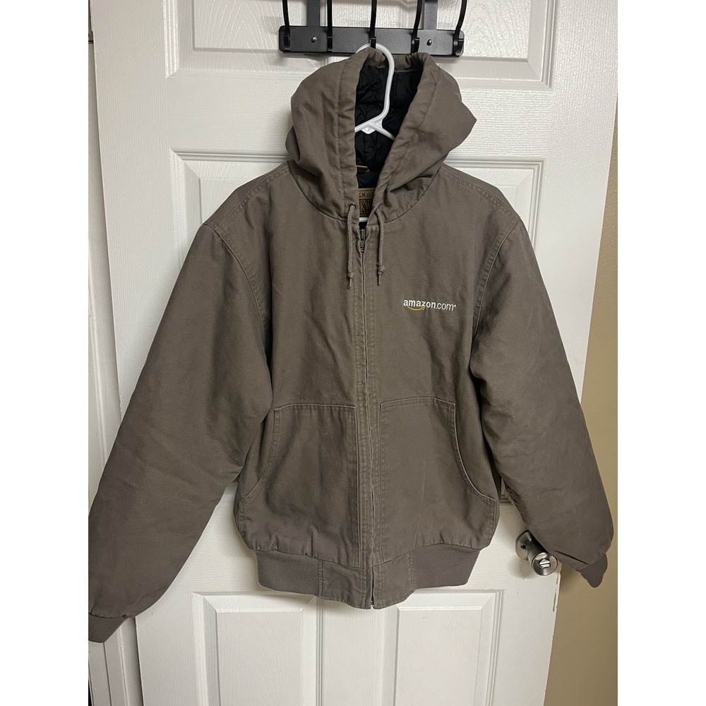 Swingster Amazon Canvas Hooded Work Jacket Mens M Brown Quilted Lined